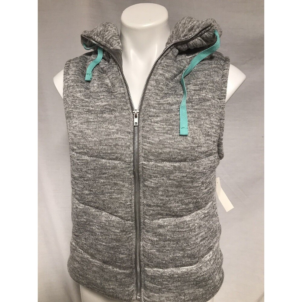 Miss Chievous Puffer Vest Zip Up With Hood Grey White Sz Medium New